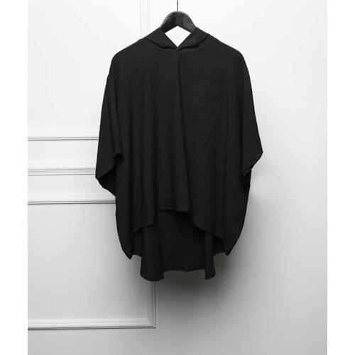 Original design Hong Kong style dark black couple hooded bat shirt five-point sleeve T-shirt male half sleeve TEE