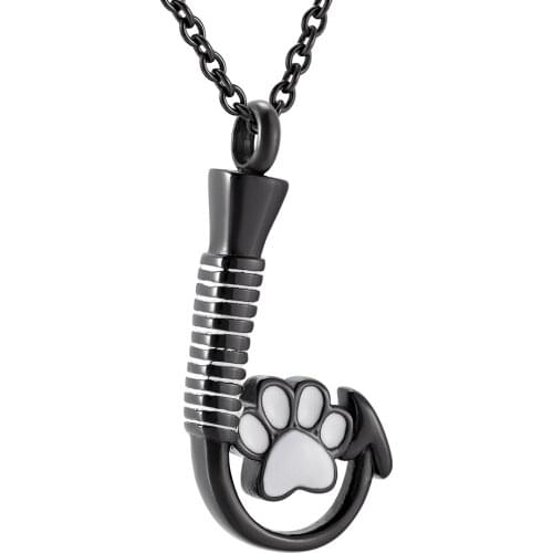 Fish Hook And Pat Paw Memorial Jewelry Loved Ones Pet Cremation Urns Keepsake Necklace Ashes Remain Here For A Reason