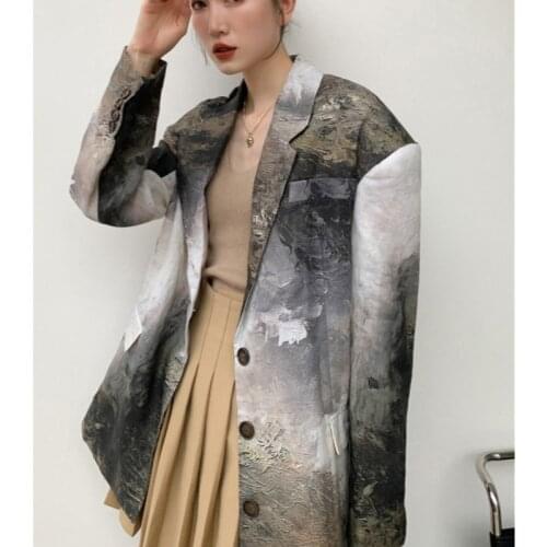 Oil Painting High Fashion Blazer Womens Clothing 2020 Print Designer Blazer Coat And Jackets Spring Autumn Suit C370