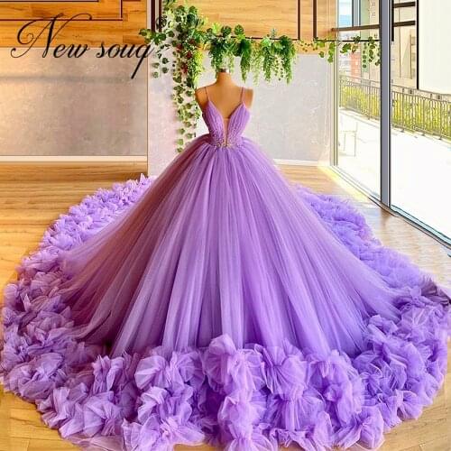 Puffy V Neck Prom Dresses Ball Gown 2021 Saudi Arabia Evening Gown Dubai Celebrity Dress Robe De Aibye Long Kaftans Party Dress
