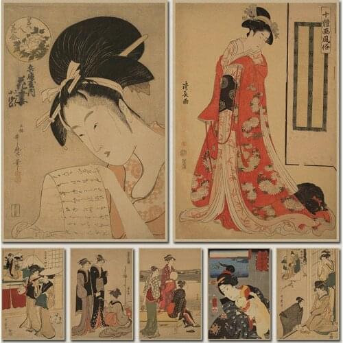 Japanese style ukiyoe maid retro movie poster home decoration garage wall art deco retro prints