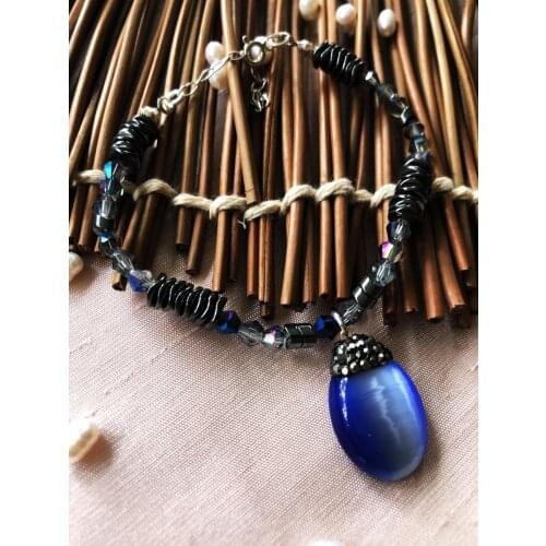 Dr Stone Luxury collection with Cat 'S Eye, Crystal and Hematite Stone 925 Sterling Silver Women Handmade Bracelet LXDR48