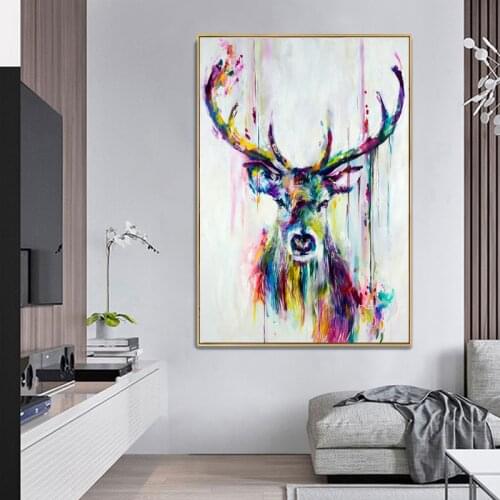 SELFLESSLY ART Canvas Painting Nordic Animal Colorful Deer Pictures Print Poster Unframed Wall Art Pictures Living room Gallery