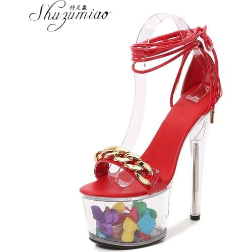 SHUZUMIAO Thin High Heels Sandals Women Chain Pumps 2021 Summer Gladiator Sandals Ladies Outdoor Party Shoes Chaussure Femme