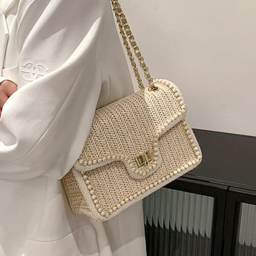 Straw Woven Womens Bags 2021 Solid Color Square Messenger Bags New Quality Shoulder Crossbody Bag Luxury Female Handbag
