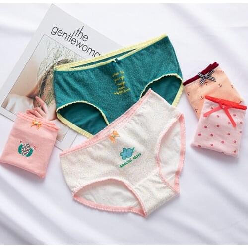 4Pcs/lot Panties Women Underwear Briefs Breathable Underpants Girls Soft Panty waist size girls briefs 8T-44