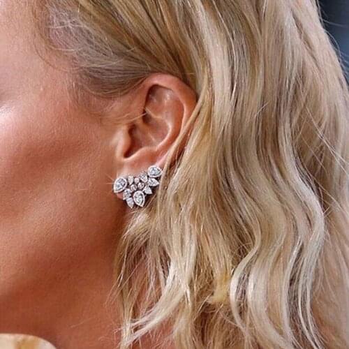 Ekopdee Elegant Sliver Color Zircon Stud Earrings For Women Water Drop Design CZ Crystal Earring Female Wedding Jewelry New Gift