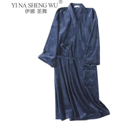 Winter Women Men Robes Kimonos Japanese Style Bath Gown Thicken Nightgown With Pockets Long Sleepwear Couples Nightwear Homewear