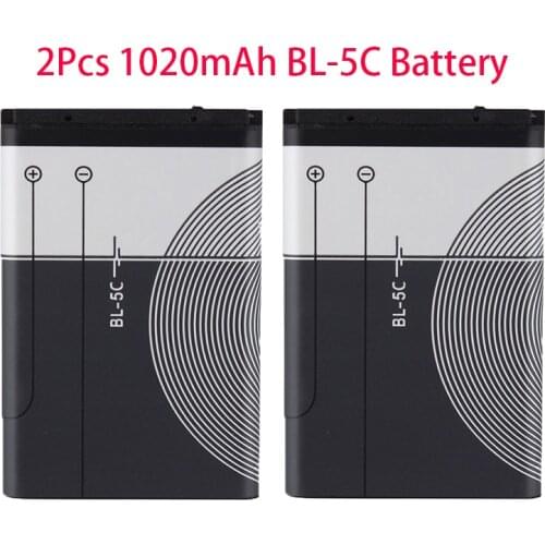 2Pcs 1020mAh BL-5C Battery For Nokia 1112 1208 1600 1100 1101 2610 2600 2300 6230 6630 n70 n71 n72 n91 e60 BL 5C Phone Bateria