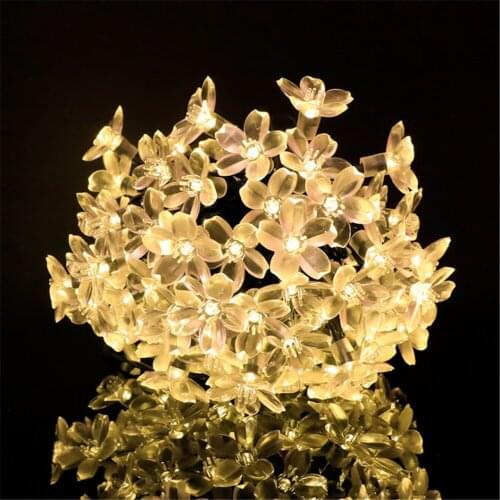 20/30/50/60LED Fairy Cherry Blossom Flower Solar Panel LED String Lights Outdoor Decorate Wedding Christmas Party Garden Light