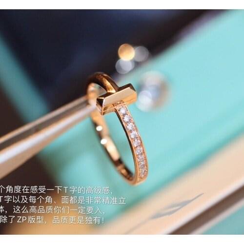 2021 new design half zircon smooth T1 wedding finger ring 925 sterling silver engagement jewelry famous brand jewellery