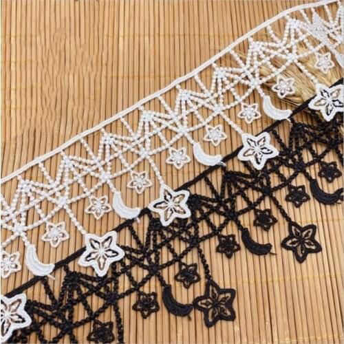 5Yard/Lot Polyester Silk Hollow Stars And Moon Embroidery Lace Trim Tassel Lolita Clothing Dress Curtain 7CM Fabric Accessories