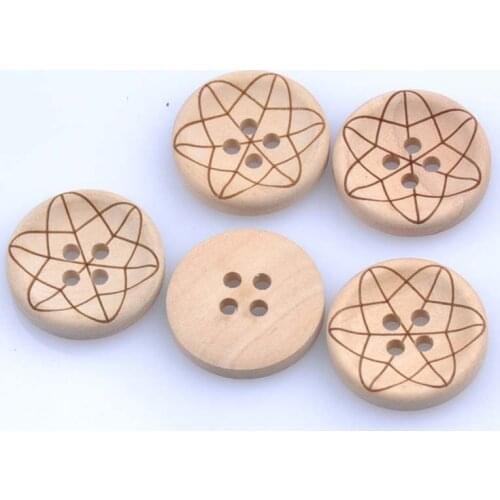 New practical Natural Round Flower pattern Wooden Sewing buttons for handmade Scrapbooking Craft 50pcs 20mm MT0951
