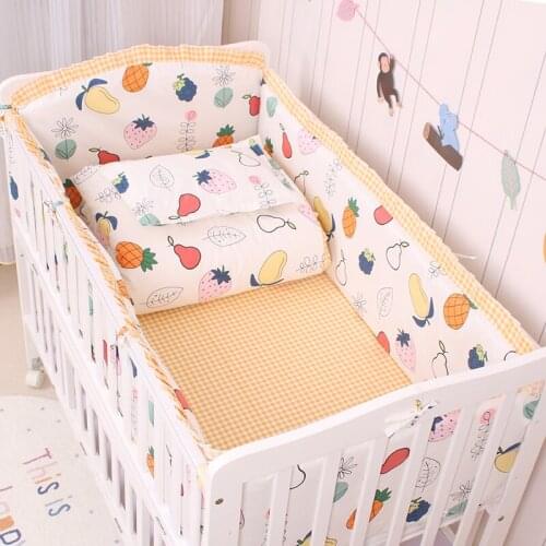Newborn Crib Bedding Set 5pcs Bed Linen 100% Cotton 5pcs Baby Cot Bedding Set Include Bed Sheet Bumpers With Filling, 7 sizes