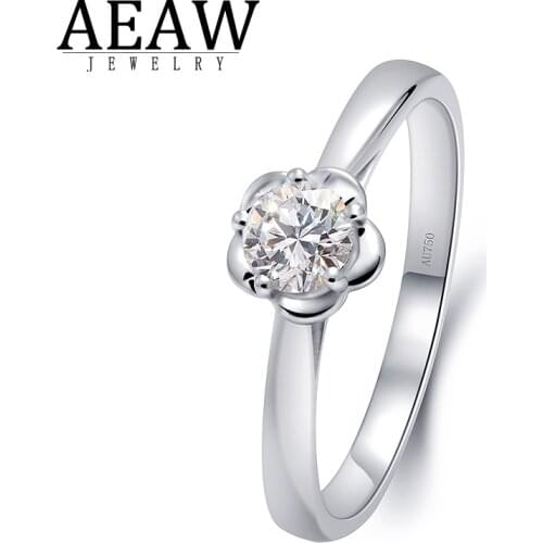 AEAW Lotus Flower Fine Jewelry Rings DF Color Moissanite 18k White Gold 0.4Ct 4.5mm For Women