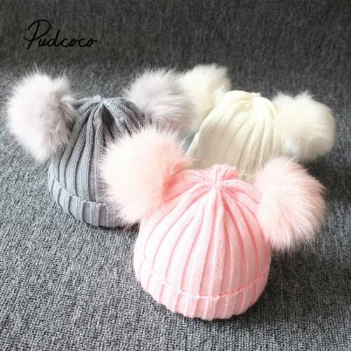 Pudcoco Baby Children Autumn Winter Hat Pom poms Warm Knitted Hats Solid Color Girls Boys Comfortable Soft Hat Accessories