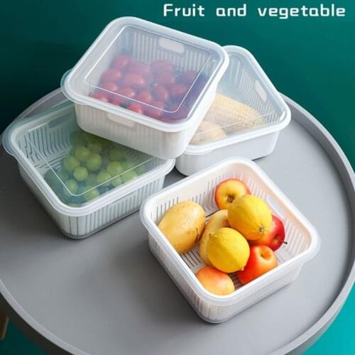 Double Layer Food Storage Container Kitchen Refrigerator Fresh-keeping Box Drain
