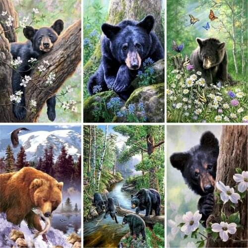 GATYZTORY DIY HandPainted Oil Painting Painting By Numbers Animal Black Bear Picture Paint Unique Gift Home Decor