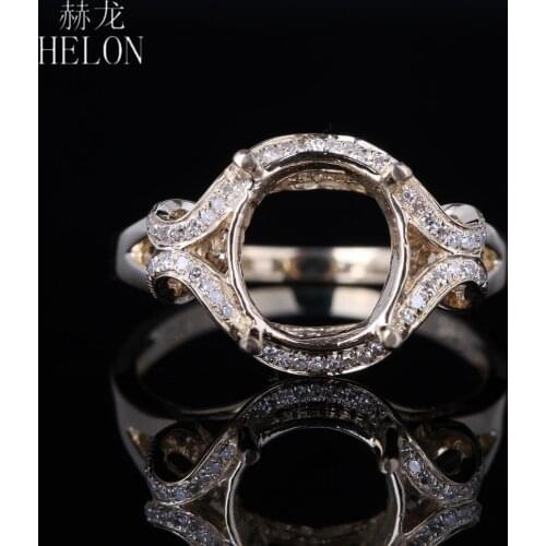 HELON 9x8mm Oval Cut Solid 14K AU585 Yellow Gold Round 0.2ct Natural Diamonds Fine Jewelry Semi Mount Engagement Wedding Ring