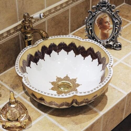Flower Shape Europe style Handmade Lavabo Ceramic Washbasin Luxurious Artistic Bathroom Sink Countertop wash basin counter