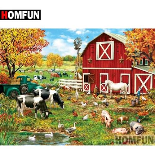 HOMFUN Rhinestone Painting Crystal Decor Diy Diamond Painting "Farm landscape" 3D Cross Stitch Pattern Diamond Embroidery A01245