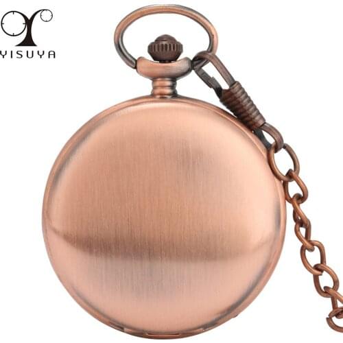 Rose Gold Polishing Double Hunter Quartz Pocket Watch Arabic Numeral Display Fob Chain Pendant Clock Gifts Men Women