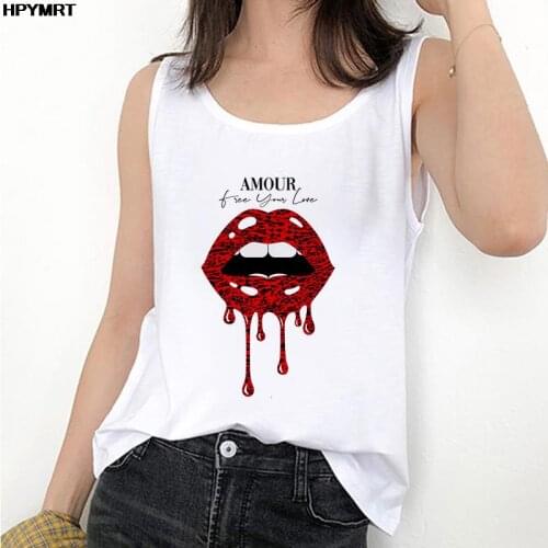 Sexy Lips Printed Tank Tops Women Aesthetic Graphics Harajuku Korean Fashion Plus Size Sleeveless Tee Vest Female Clothing Top