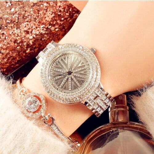 Multi Layer Inlaid Watch Stylish Steel Belt Full Drill Disc Watch Cool Authentic Goddess Waterproof Rotating Quartz Watch