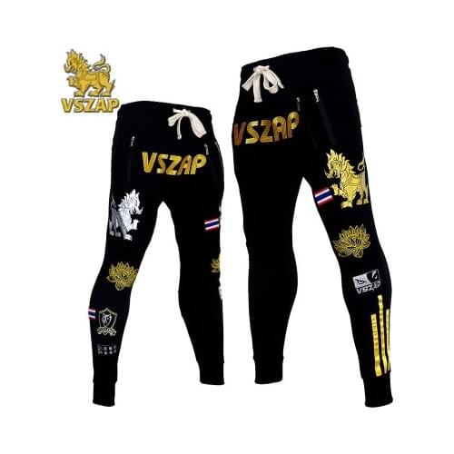 VSZAP Embroidery Mens Fighting Pants MUAY THAI Fitness Pants MMA Sports Fight Jogging Training Pants