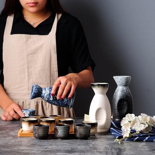 Japanese style retro style sake set household white wine ceramic liquor cup wine warmer pot drinking cup large wineware