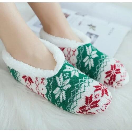 Ousefu Cheap Winter Socks Slippers women Floor shoes Yoga Socks thickening velvet warm sleeping silicone Non-slip house slippers