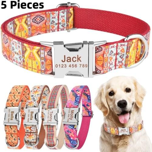 Free Engraved Name ID Nylon Dogs Collar Pet Collar Products Small Large Personalized Dog Collar Custom ID Tag Fashion Boy Girl