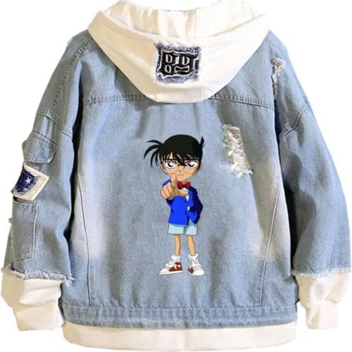 Anime Detective Conan Coat Teens cowboy Cosplay Jacket Men Women Casual Denim Hooded Loose coat Cartoon Hooded