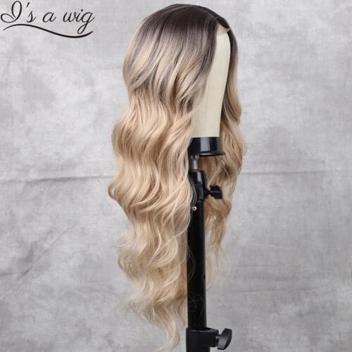 Is a wig Ombre Synthetic Blonde Wigs Long Body Wave Wigs for Women Middle Part Daily Use Black Brown Red Pink Hairs