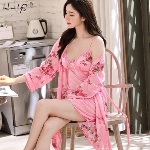 Sexy Summer Womens 2PC Robe Bath Gown Strap Top Kimono Pajamas Sets Sleepwear Lady Home Wear Nightgown Suit Sleepshirts