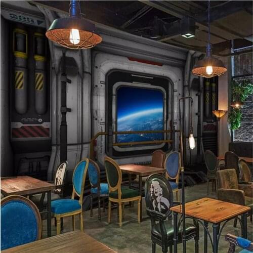 Custom Wall Paper 3D Stereoscopic Spaceship Bar Restaurant Industrial Wind Wall Decor Mural Wallpapers for Living Room Walls 3D
