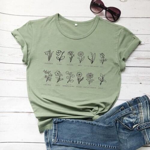 Birth Flower pure cotton casual funny graphic t shirt young hipster aesthetic tumblr grunge vintage street style tees party tops