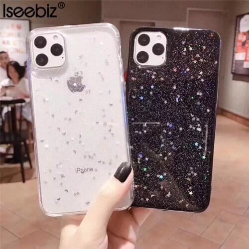 Clear Glitter Star Moon Phone Case For iPhone 11 12 Pro 13 Mini Max X XR XS 7 8 Plus SE 2020 Bling Shinning Powder Soft Cover