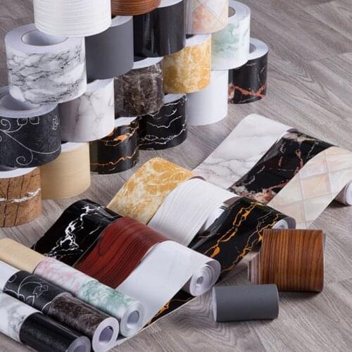 5M/10M PVC Waterproof Waist Line Wood Marble Self Adhesive Skirting Line Vinyl Wallpaper Living Room Decor Border Wall Stickers