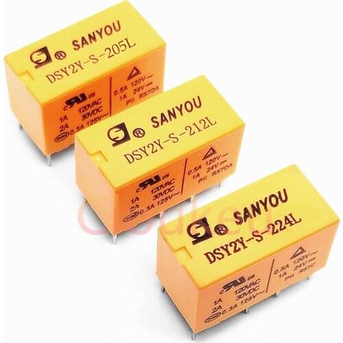 2Pcs Relay DIP8 DSY2Y-S- 205L 212L 224L 5V 12V 24V 1A
