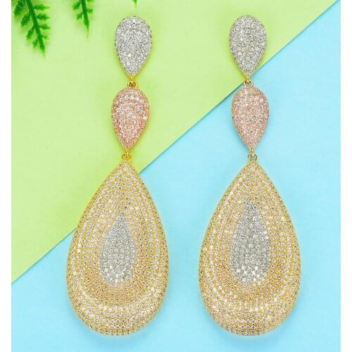 LARRAURI Luxury Indian Dubai Wedding Earrings For Women Trendy Big Statement Waterdrop Hollow CZ Earrings 2019 Jewelry Making