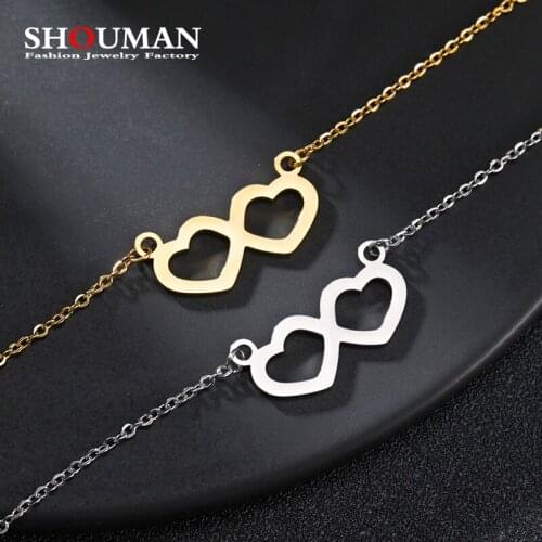 SHOUMAN Stainless Steel Two Heart Lover Pendant Necklace Party Gift bijoux Edge Polished for Women Girls Fashion Jewelry