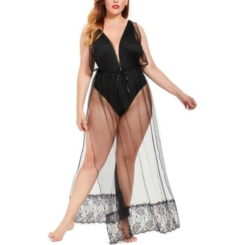 Sexy Womens Hot Erotic Teddies Solid Color Tulle Nightdress Deep V-neck Strap Sleepwear Patchwork Tulle Cover