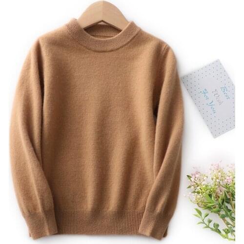 21 Winter New Childrens Pure Wool Pullovers Boys Girls Sweaters Round Neck All-Match Knit Bottoming Shirt Light And Warm Tops