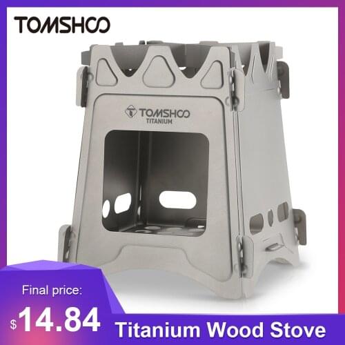 TOMSHOO Camping Equipment Windproof Wood Stove Titanium Folding Wood Stove Burning Backpacking Picnic Cooking Tools Cookware