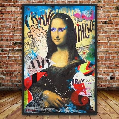 Street Graffiti Mona Lisa Posters and Prints Canvas Funny Famous Painting on The Wall Art Portrait Art Picture for Room Decor