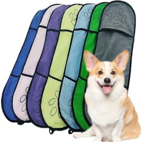 Pet Dog Bath Towel Microfiber Strong Absorbing Water for Small Dogs Drying Towel Blanket with Pocket Cat Puppy Dog Towels
