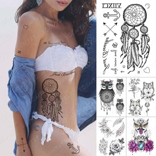 Waterproof Temporary Tattoo Sticker Dream Catcher Arrow Moon Old School Flash Tattoos Owl Fox Body Art Arm Fake Tatoo Women Men