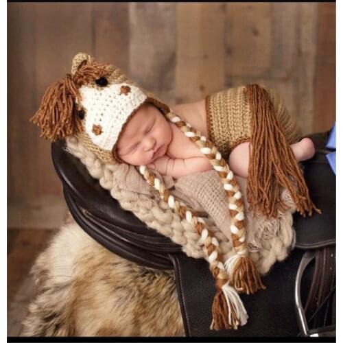 Knitted Infant Boys Photo Fotografia Props Cartoon Unicorn Baby Costume Crochet Newborn Photography Accessories Baby Hat