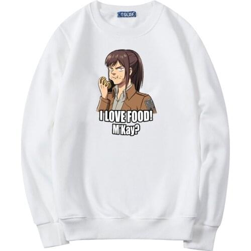 Funny Sasha Blaus Graphic I Love Food M'kay? Prtined Hoodie Japan Anime Attack on Titan Casual Fashion Loose Mens Pullovers Soft
